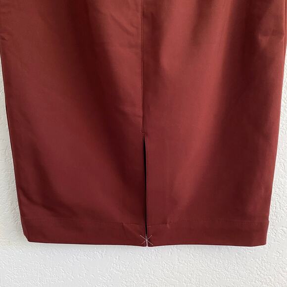 Express High-Waisted Pencil Skirt Red Rust Button Pocket Back Slit Size 8 NWT - Picture 5 of 11
